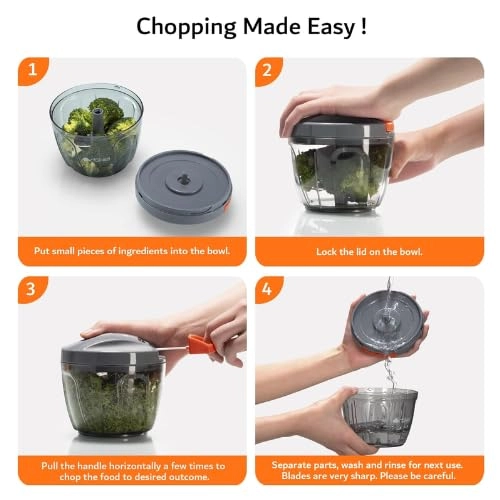 Manual Food Chopper - 900ml 5-Blade