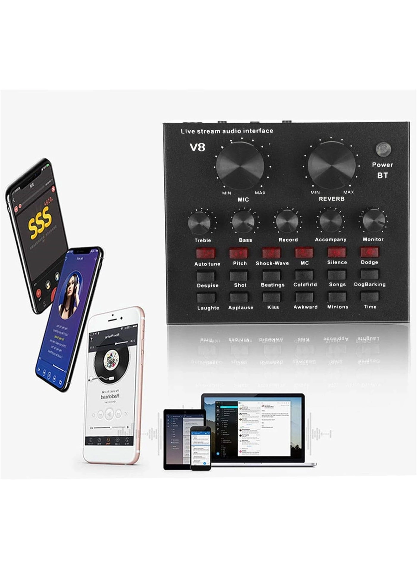 V8 Audio Mixer Sound Card - Bluetooth 5.0 112 Sound Effects