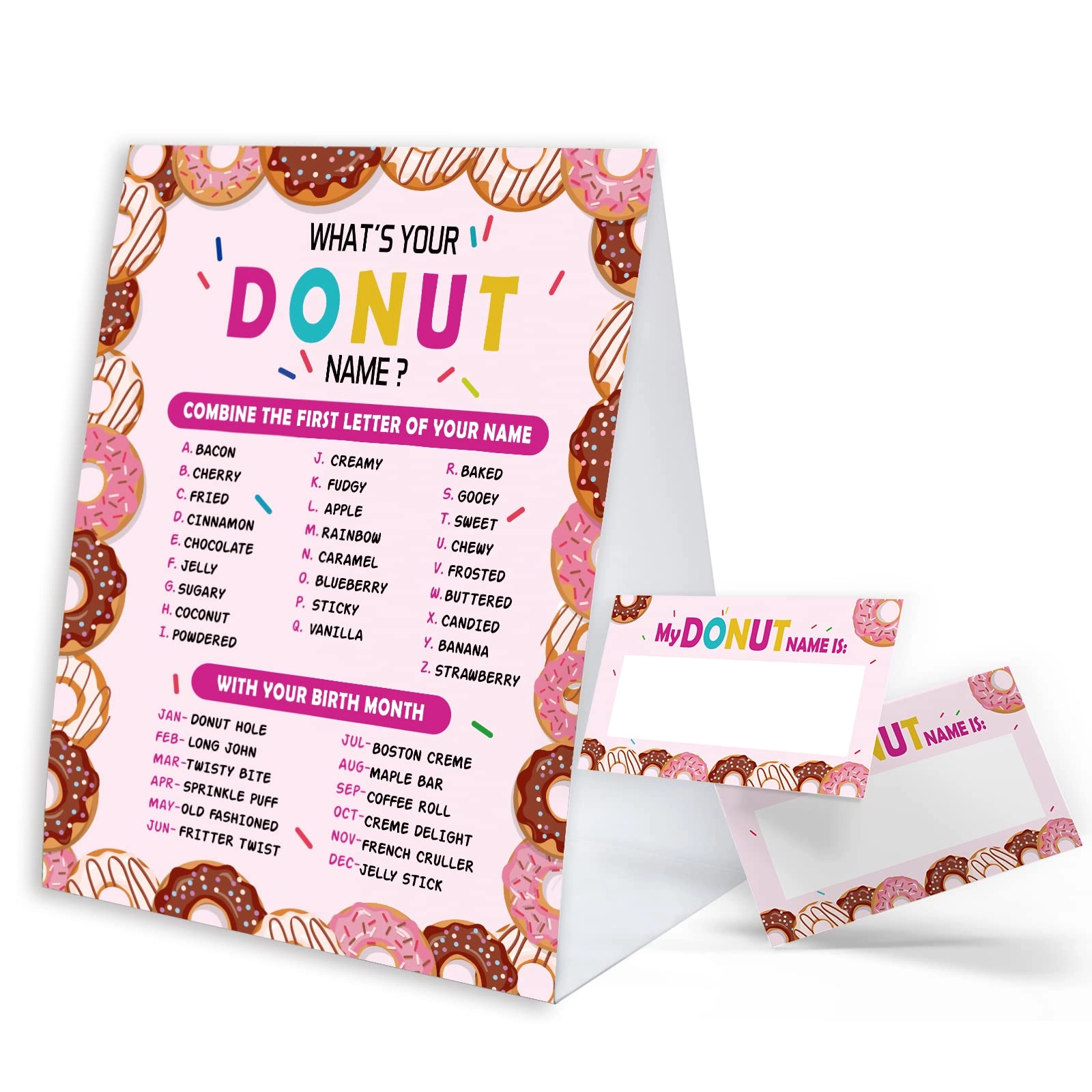 BEUFSE What's Your Donut Name Game Sign - 30 psc Baby Shower