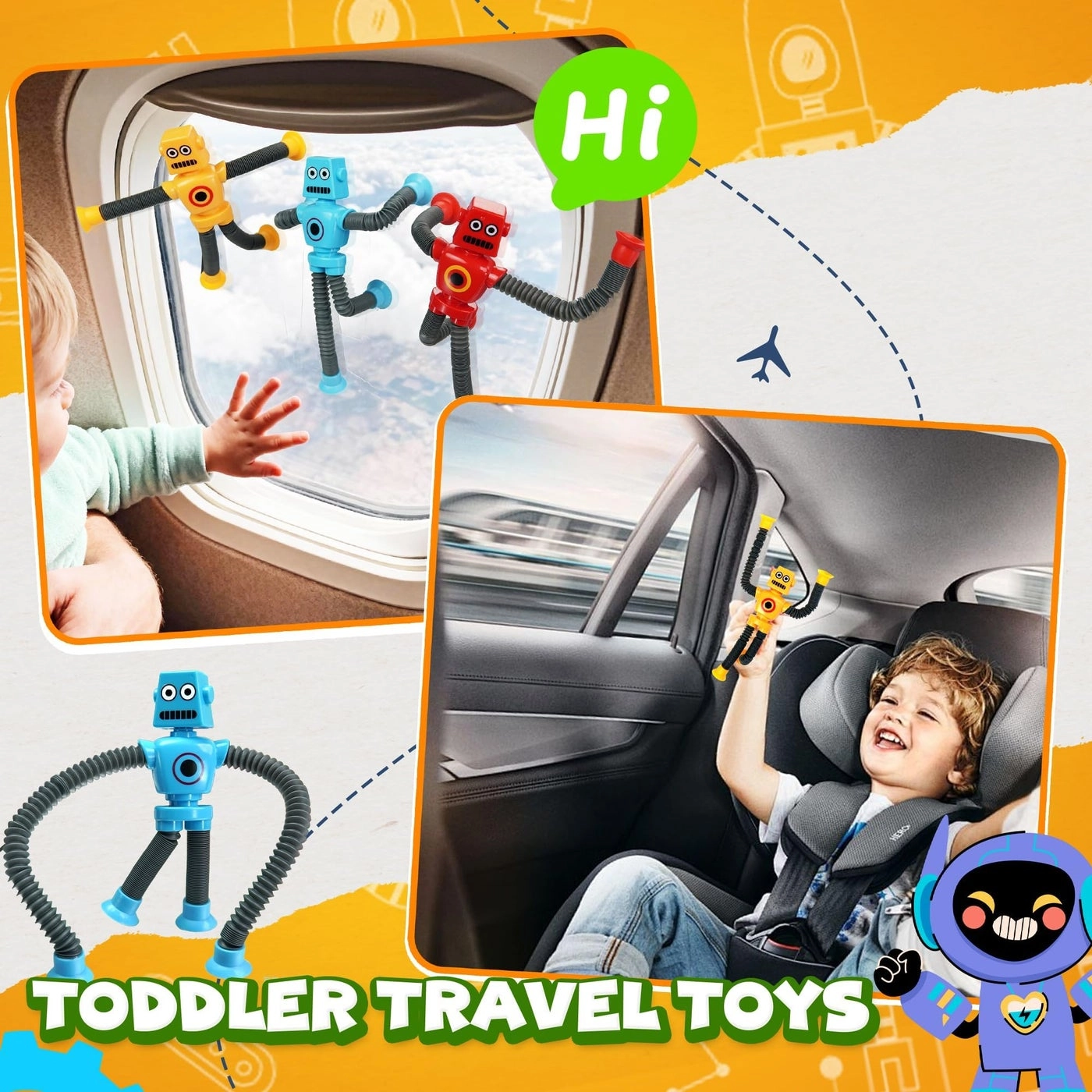 Robot Sensory Travel Toy + Airplane + Pop Tube Suction Fidget Toy