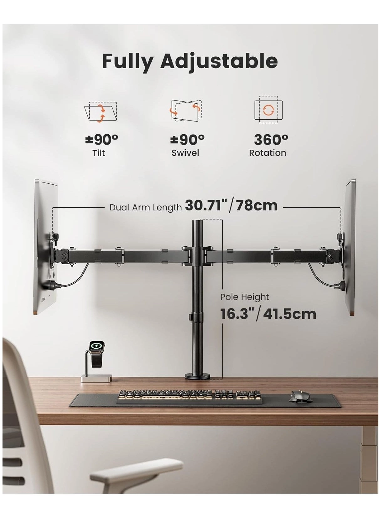 Dual Monitor Stand - 32 Inches 75x75/100x100mm