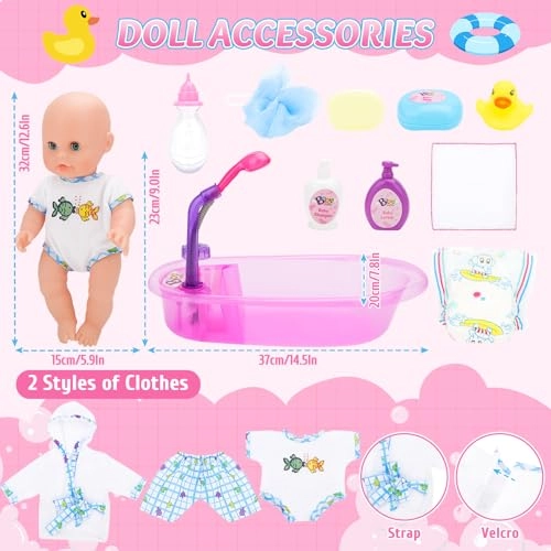 Baby Doll Set with Bathtub - 11PCS Pink