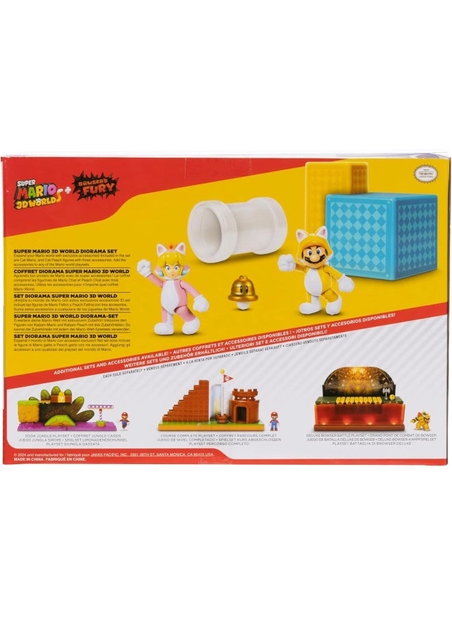 Super Mario 3D Words with Bowsers Fury Action Figures - Cat Mario + Cat Peach 2 pcs