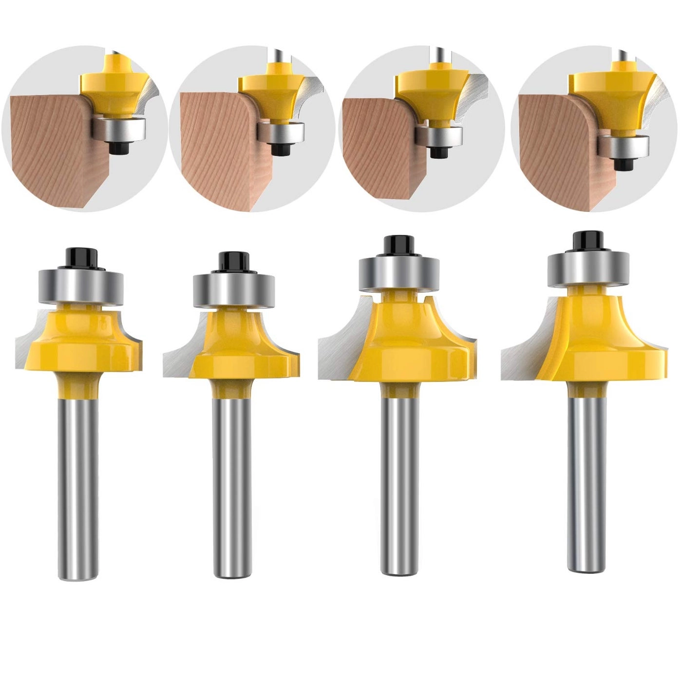 Roundover Router Bit Set - 1/4 Inch (6.35mm) 4Pcs