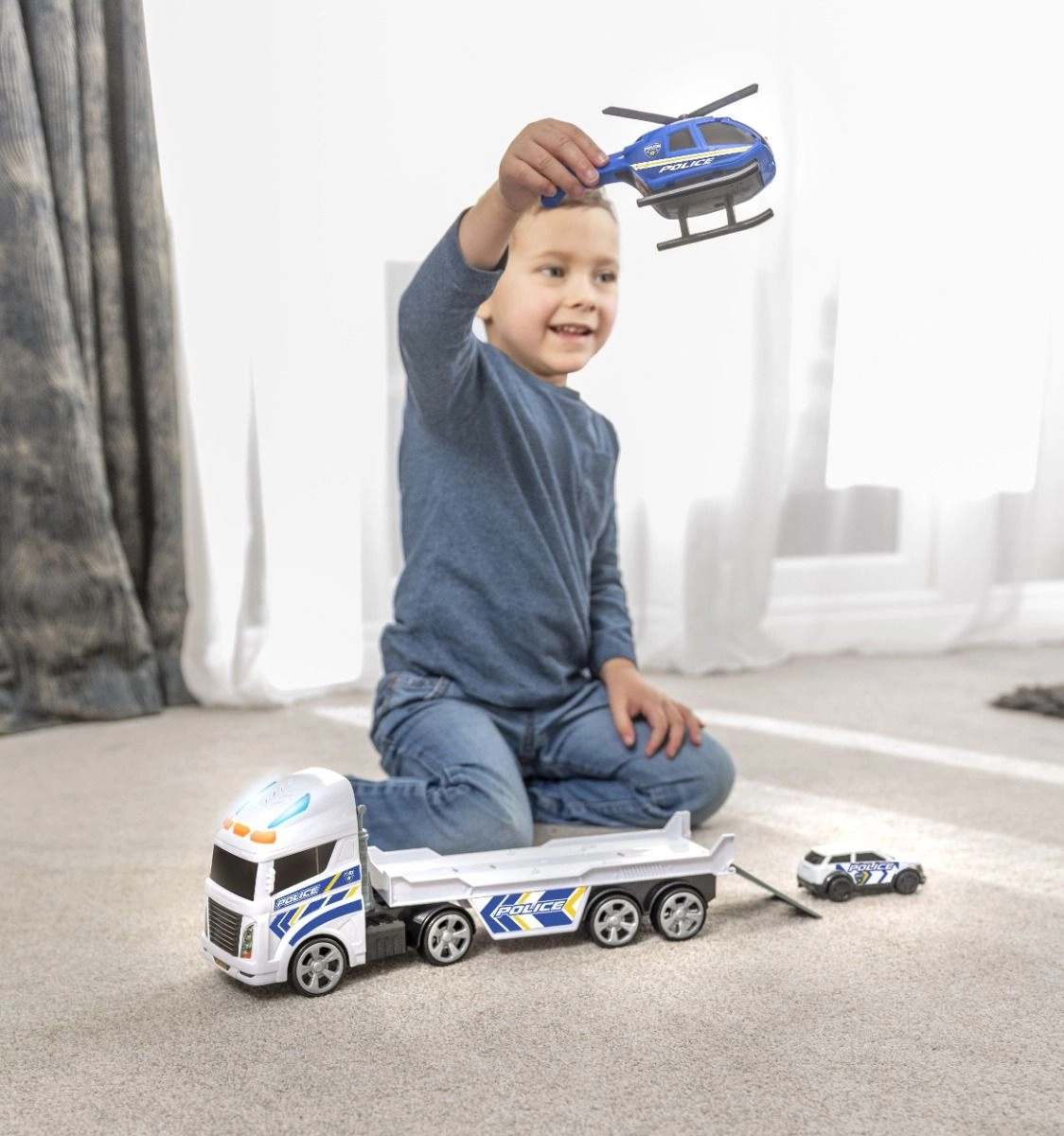 Mighty Machines Light And Sound Police Helicopter Transporter - 3pcs