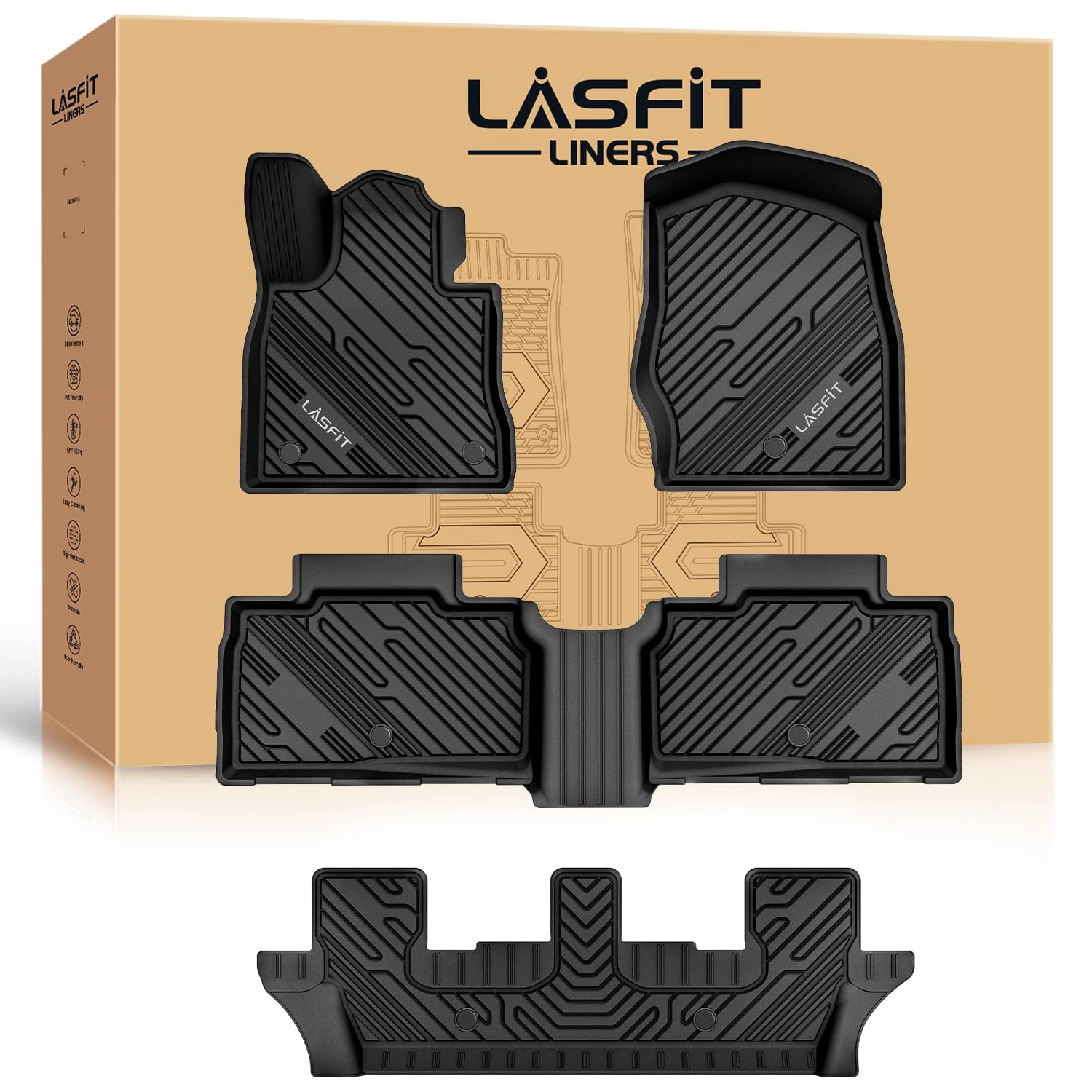 LASFIT Floor Mats & Cargo with Backrest Mat - Ford Explorer 2020-2025 2026 7 Seats