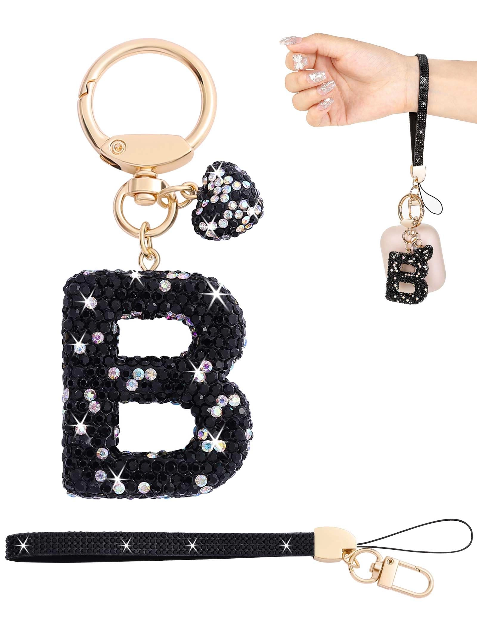 Initial Keychain - L Purple Rhinestone