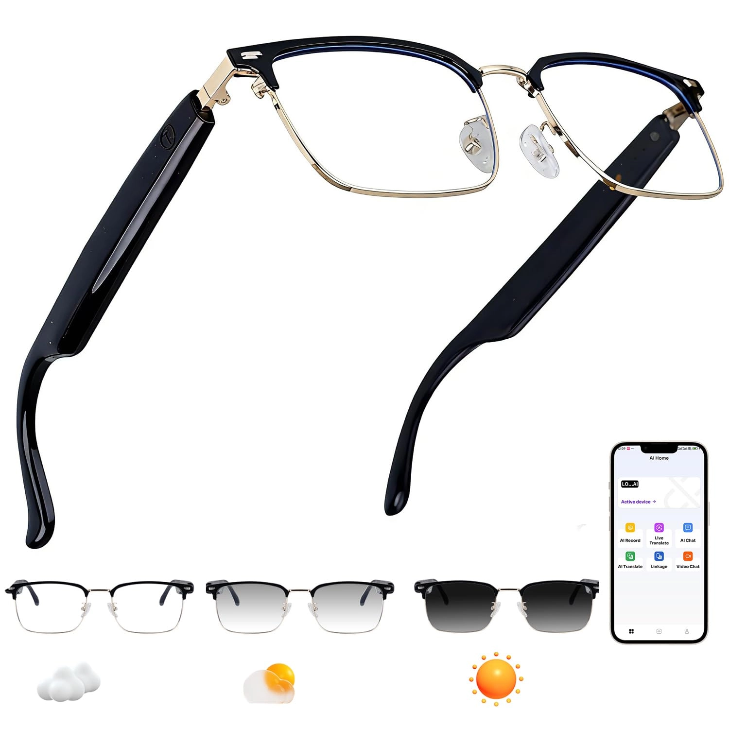 Bluetooth Smart Glasses - Black Gold Photochromic