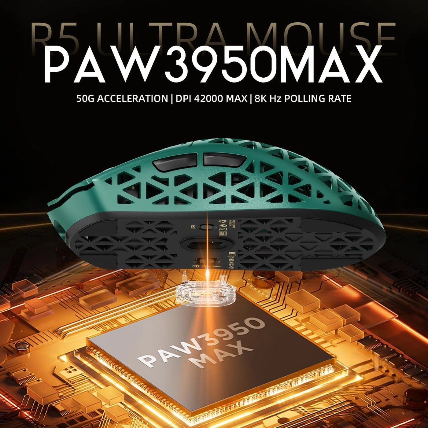 R5Ultra 8K Carbon Fiber Gaming Mouse - 2.4G Wireless Bluetooth USB