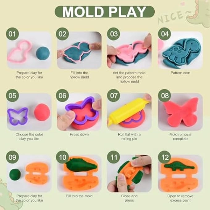 Dinosaur Dough Play Tools Set - 3+ years 45 pcs