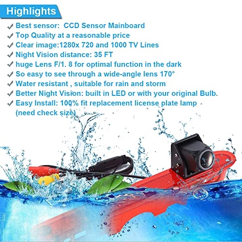 Brake Light Reversing Camera + Rear View Mirror Monitor - Night vision 628 x 586 pixels