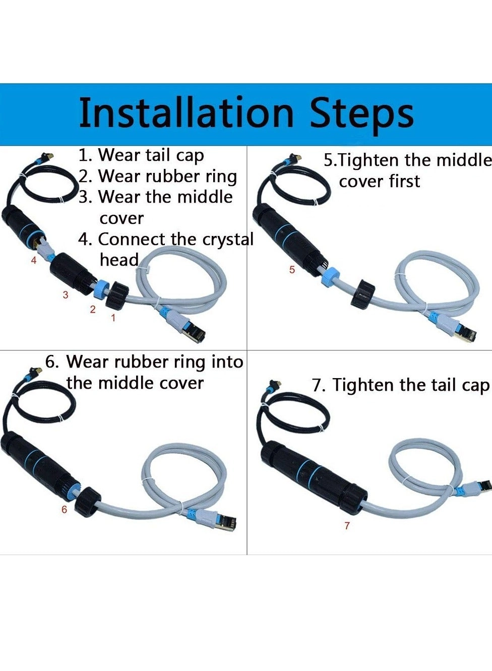 RJ45 CAT6A Waterproof Connector - IP68 8P8C Female to Female