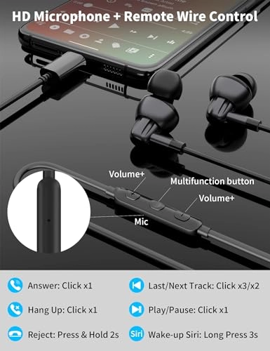 USB C Headphones Wired Earbud