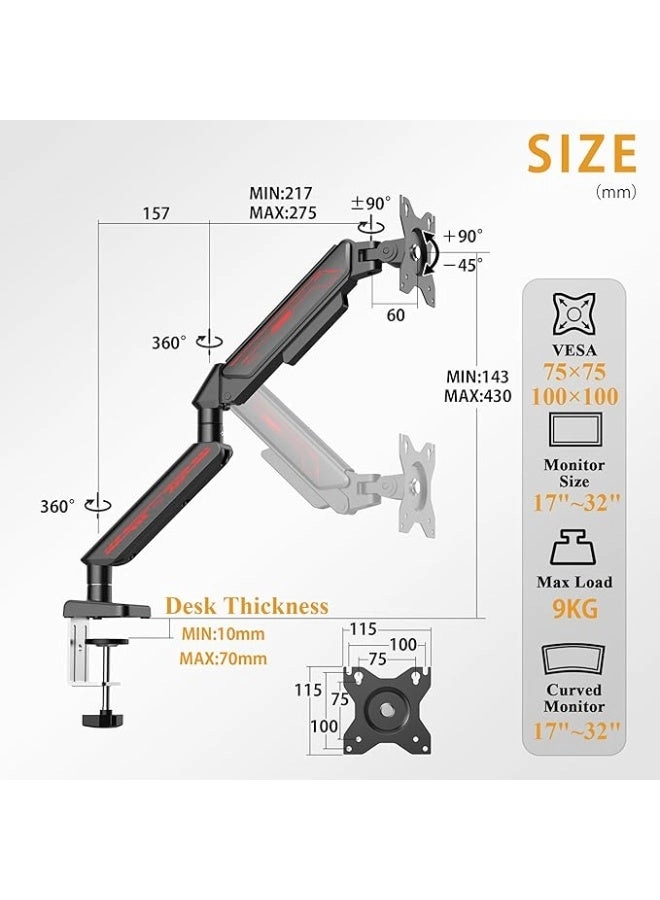 Monitor Arm - Single 13-32 inch 75x75/100x100mm