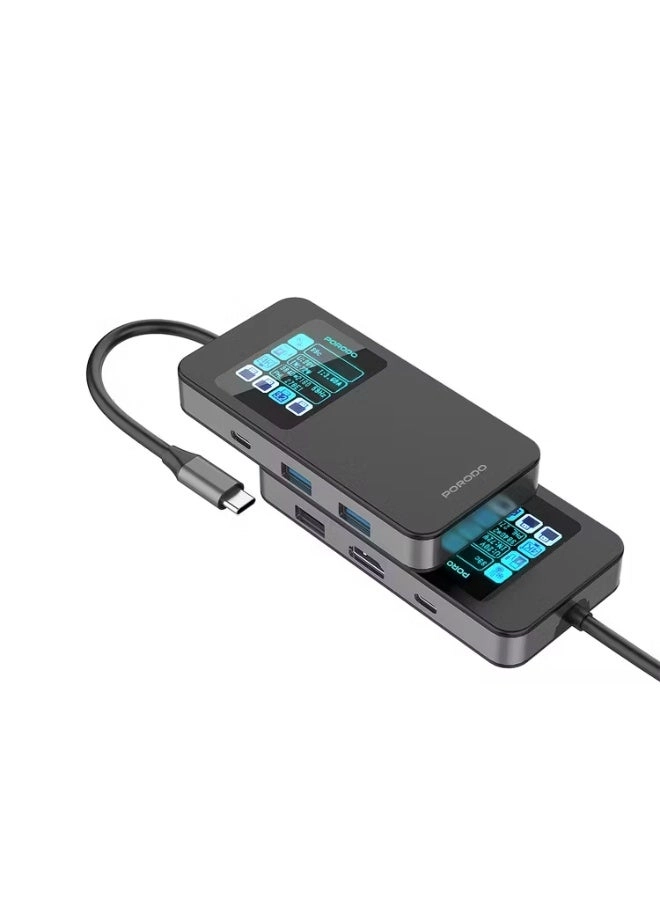 6-in-1 Multi-Port USB-C Hub - Smart Digital Display 4K@60Hz 100W Power Delivery
