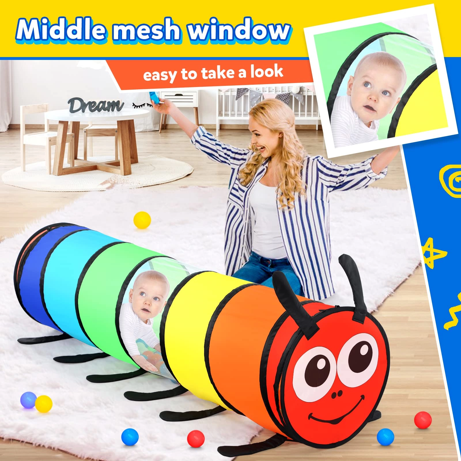 Kids Play Tunnel - Colorful Pop Up Rainbow