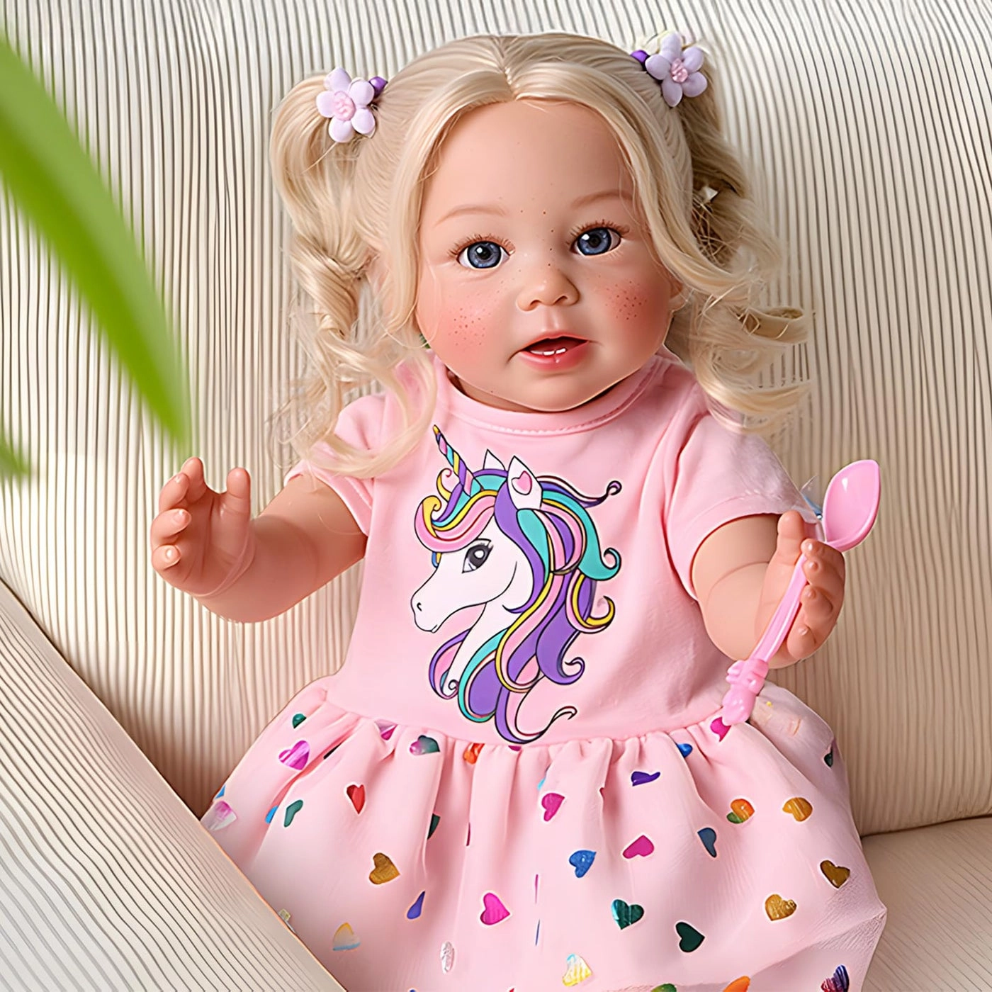 Reborn Baby Doll - 20 Inch Silicona Blond Curly Hair Ages 3+