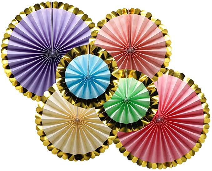 Hanging Paper Fans - 6 x Christmas