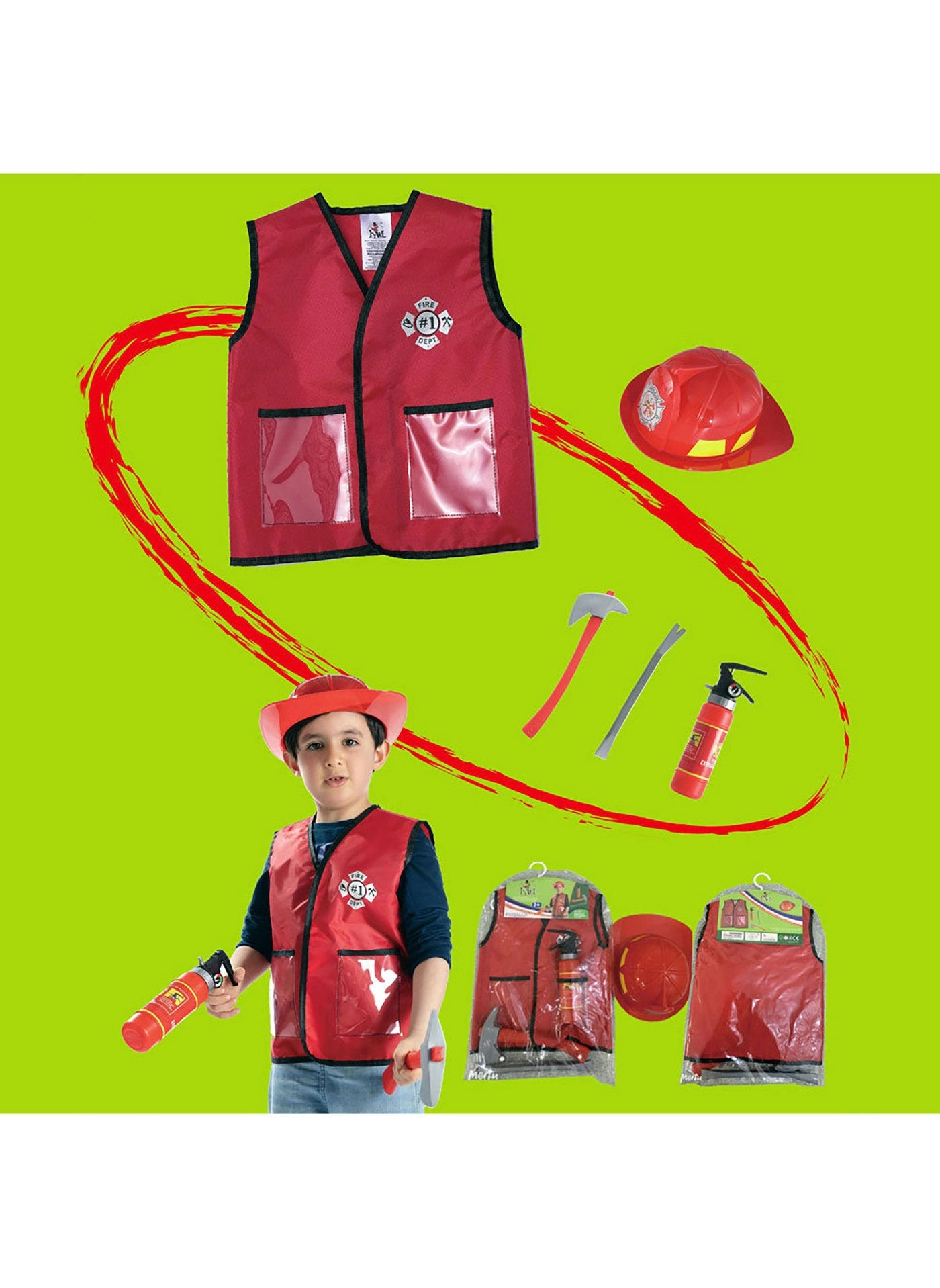 Firefighter Role Play Costume Set - 30 cm Firefighters 1X Toy Set 3+ Years