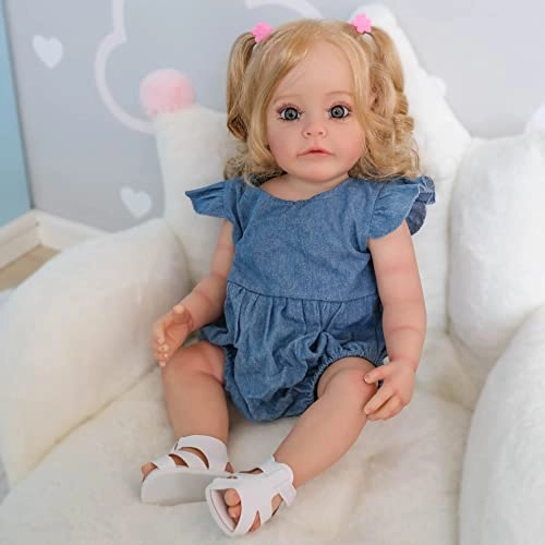 Reborn Baby Doll - 22inch 55cm Vinyl Silicone Girl Long Hair Ages 3+