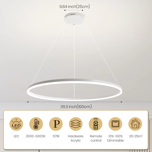 Round LED Chandelier - 3000K–6000K Dimmable