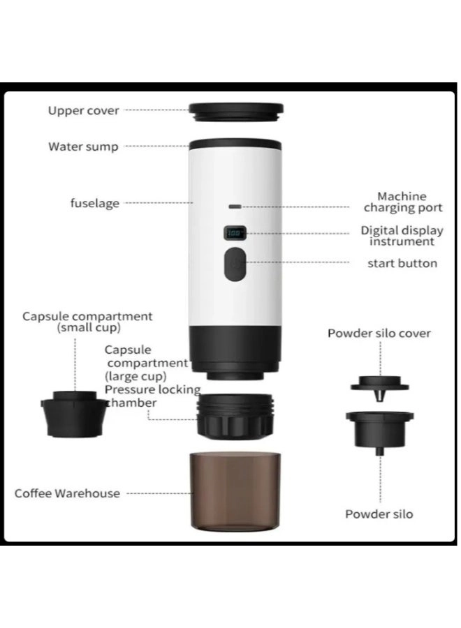Portable Espresso Maker - Digital Display Compatible with Capsules