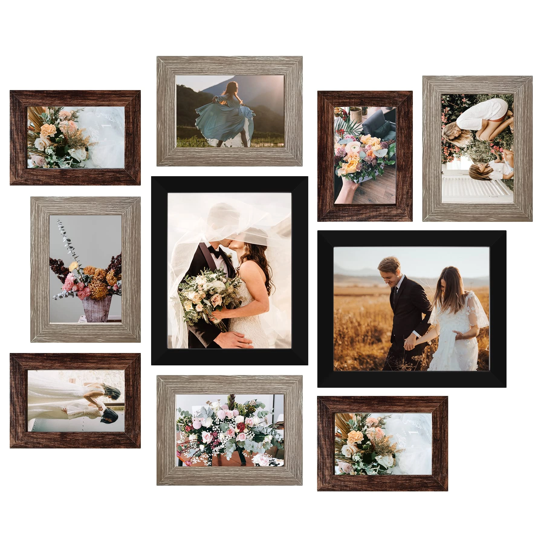 luckylife Picture Frame Set - 10-Pack Gallery Wall Natural Woodgrain