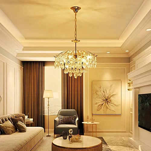 5-Light K9 Crystal Chandelier - Gold Adjustable Chain 59"