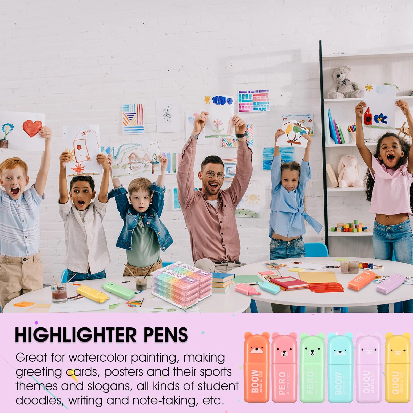 Mini Bear Highlighter Set - red orange yellow blue green purple Chisel