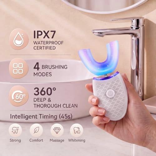 Ultrasonic Electric Toothbrush - 2 Pieces U Shaped 3 Brush Heads Bundle