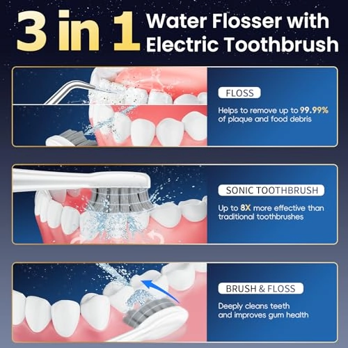 Electric Toothbrush with Water Flosser - 5 Brush Modes 3 Flossing Speeds 500ML Rechargeable