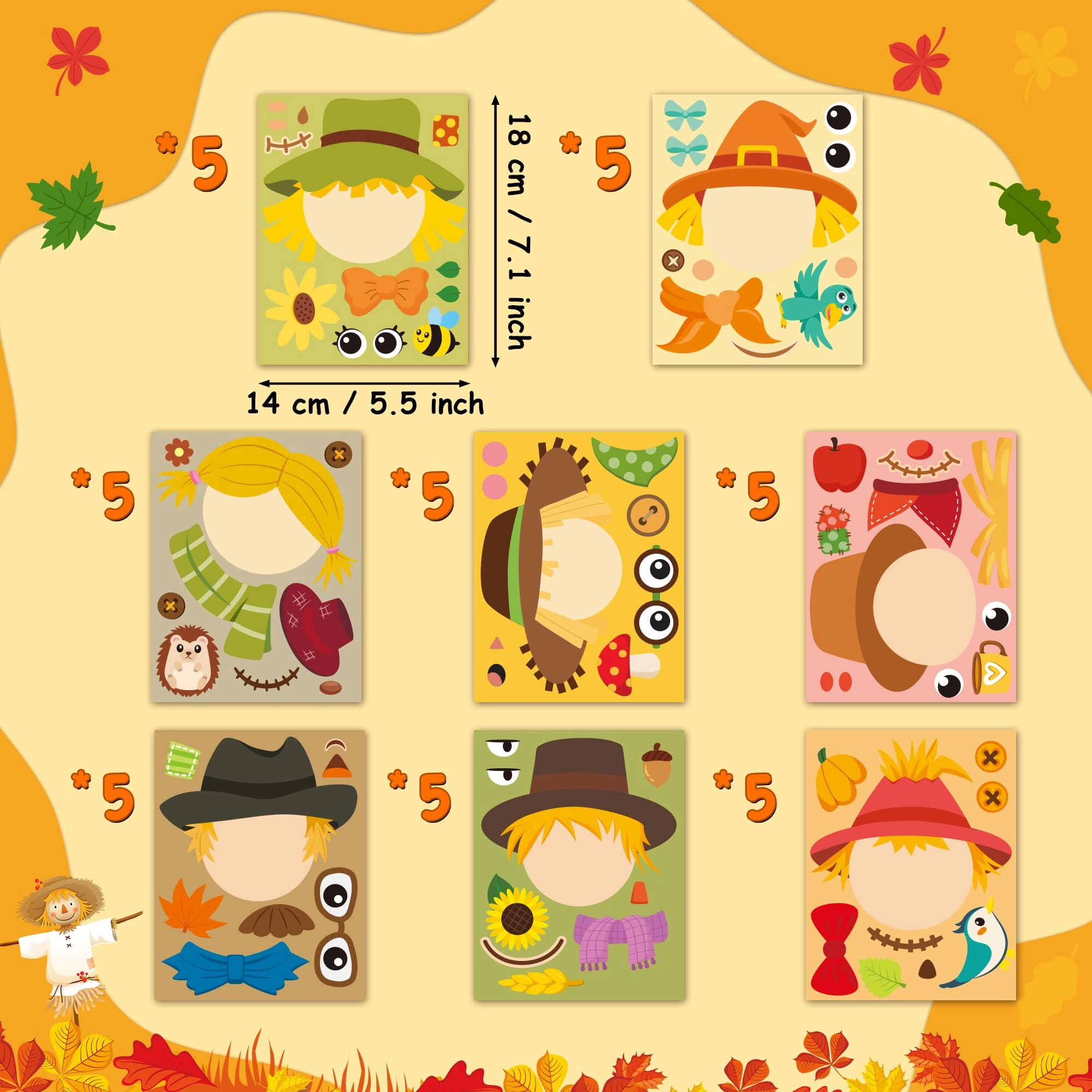 Fall Scarecrow Sticker Book Reusable 40 pcs