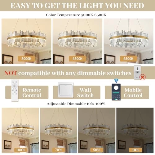 Rectangle LED Crystal Chandelier - 3 Colors Dimmable