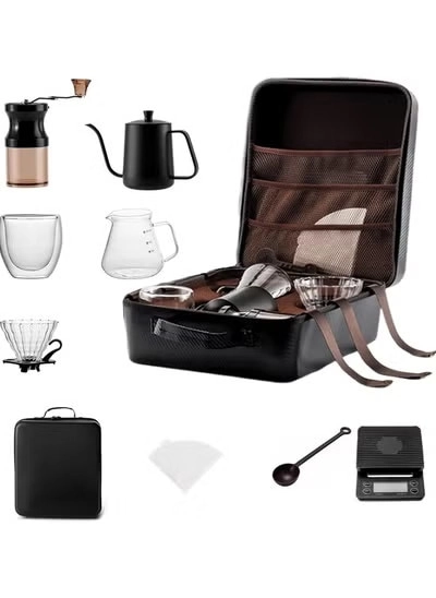 RADIOTRONICS Glass Pour Over Coffee Maker - Portable + Stainless Manual Coffee Grinder - Adjustable Grind
