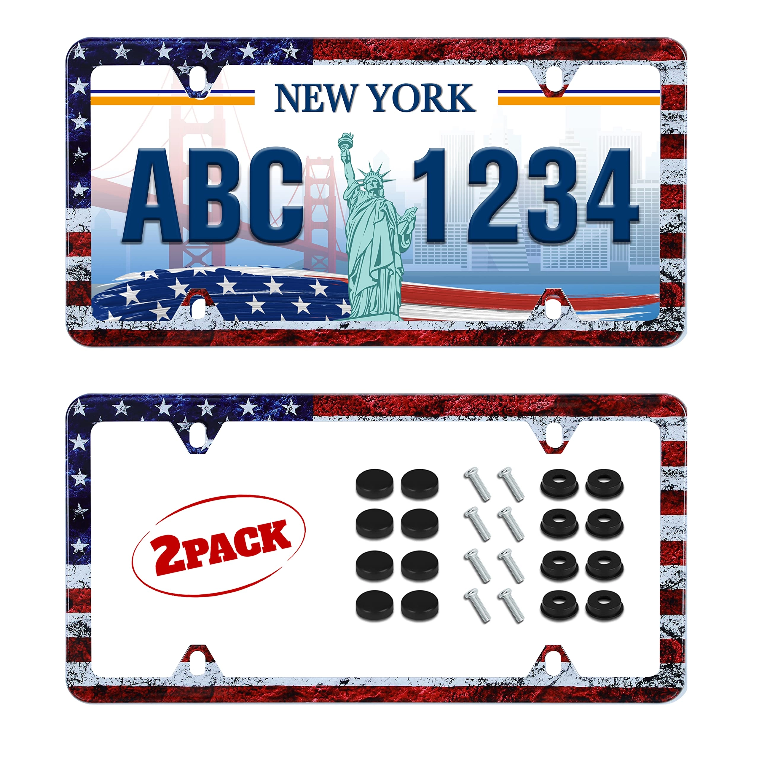 unindrem License Plate Frame - 2pcs Vintage American Flag Stainless Steel