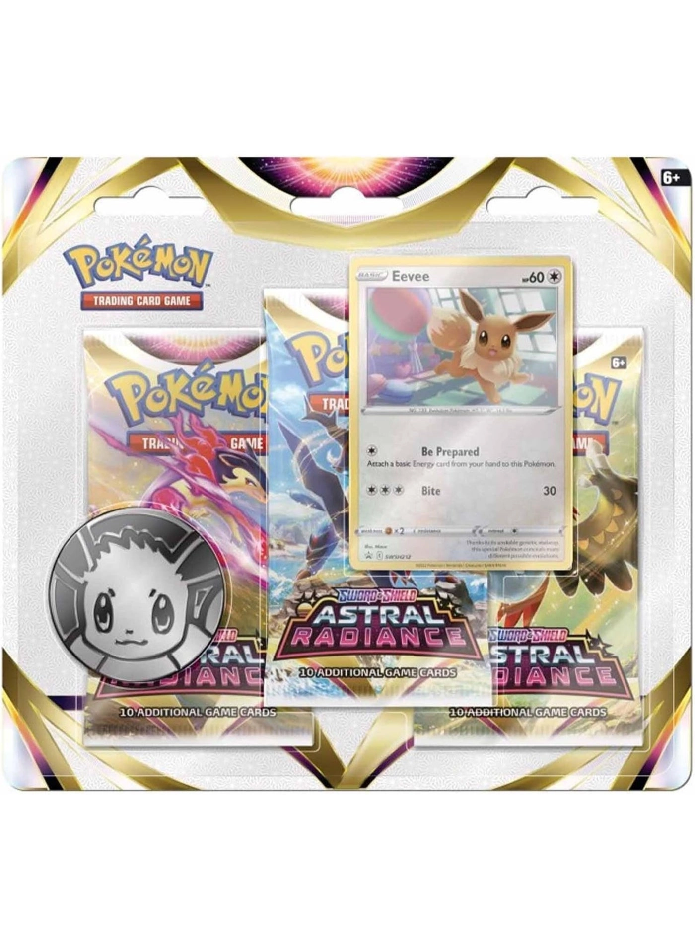 Pokémon Astral Radiance Booster Pack - 3-Pack + Eevee Promo Card - Holo + Eevee Coin - Collectible