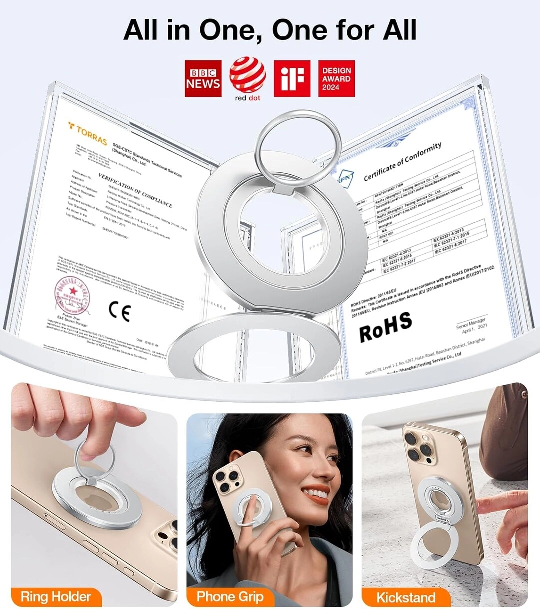 Thin Fit for MagSafe Phone Grip Ring Holder - Dual-Ring 360° Rotatable