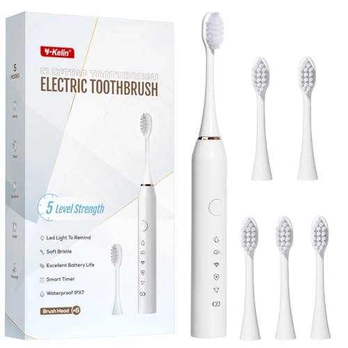 Sonic Electric Toothbrush - Rechargeable 6 Duponts Brush Heads 2 Minute Smart Timer