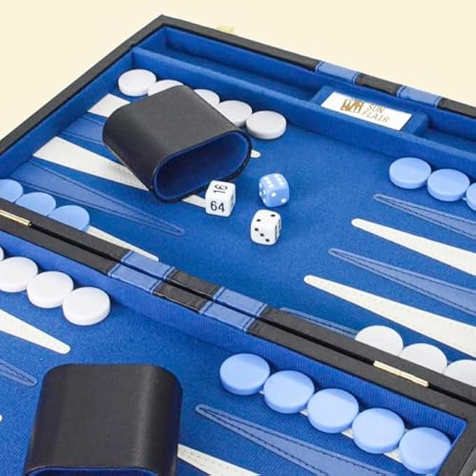 Backgammon Set - Travel Premium Leather Case Bundle