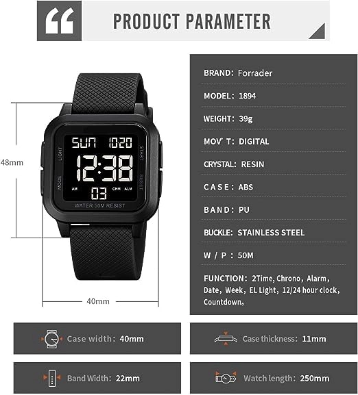 Sport Digital Watch 40mm Acrylonitrile Butadiene Styrene