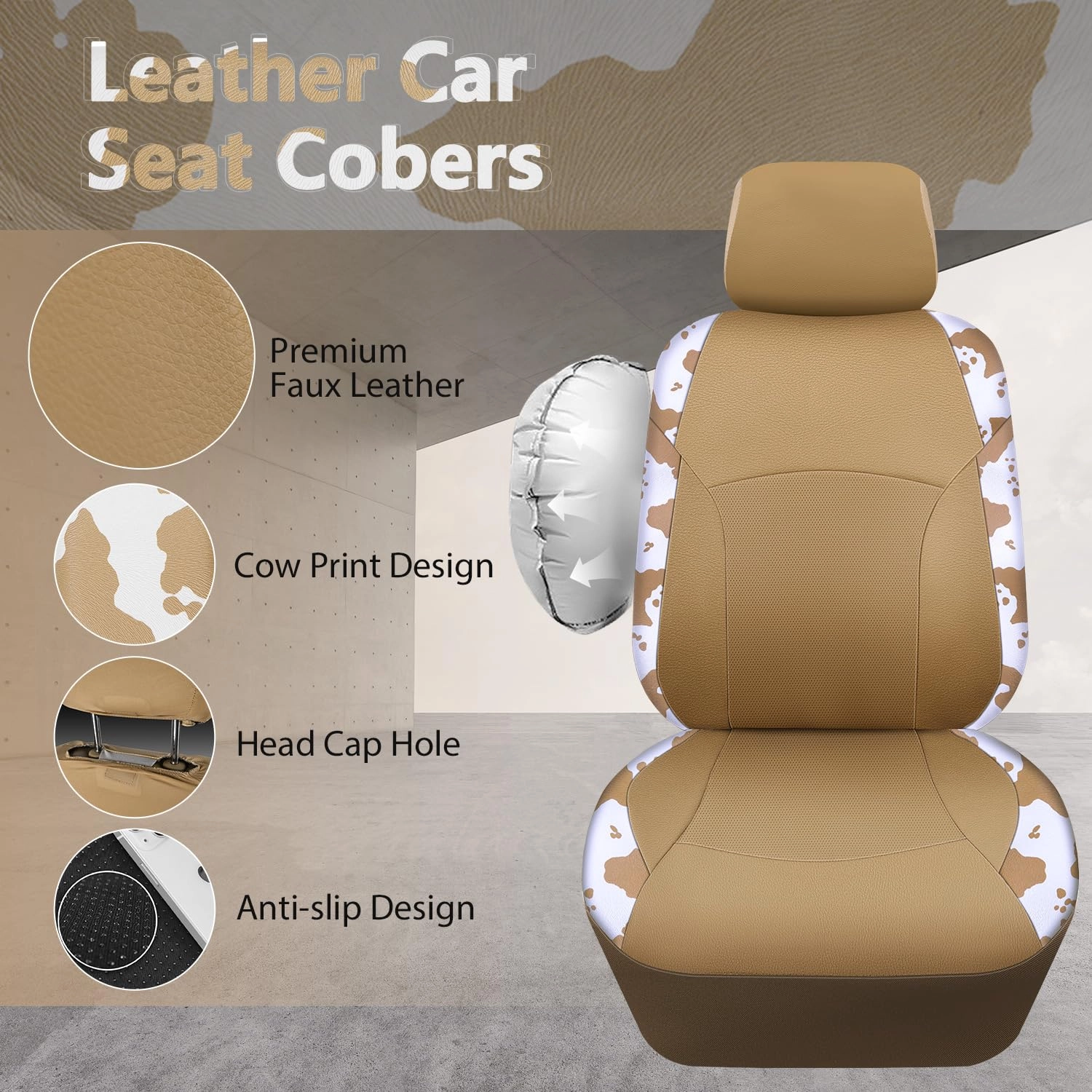 Car Seat Covers - Air Mesh Leather + Car Floor Mats - Waterproof + Steering Wheel Cover - Sporty