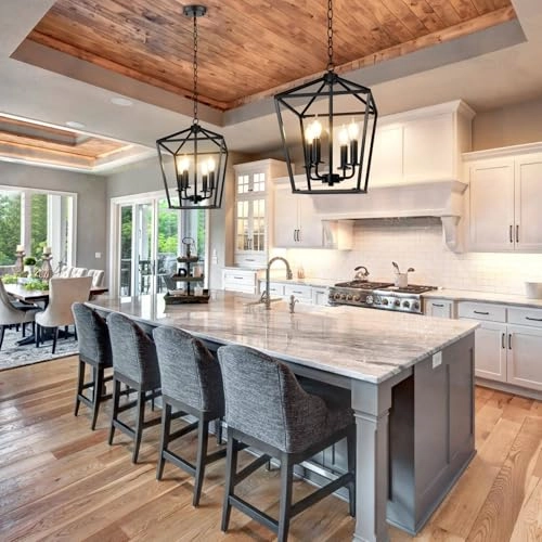 Farmhouse Chandelier - 4-Light Black Adjustable Height