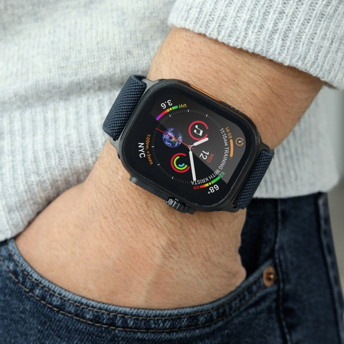 Watch Band for Apple Watch 44/45/46/49mm - One Size Braided nylon Navy Black