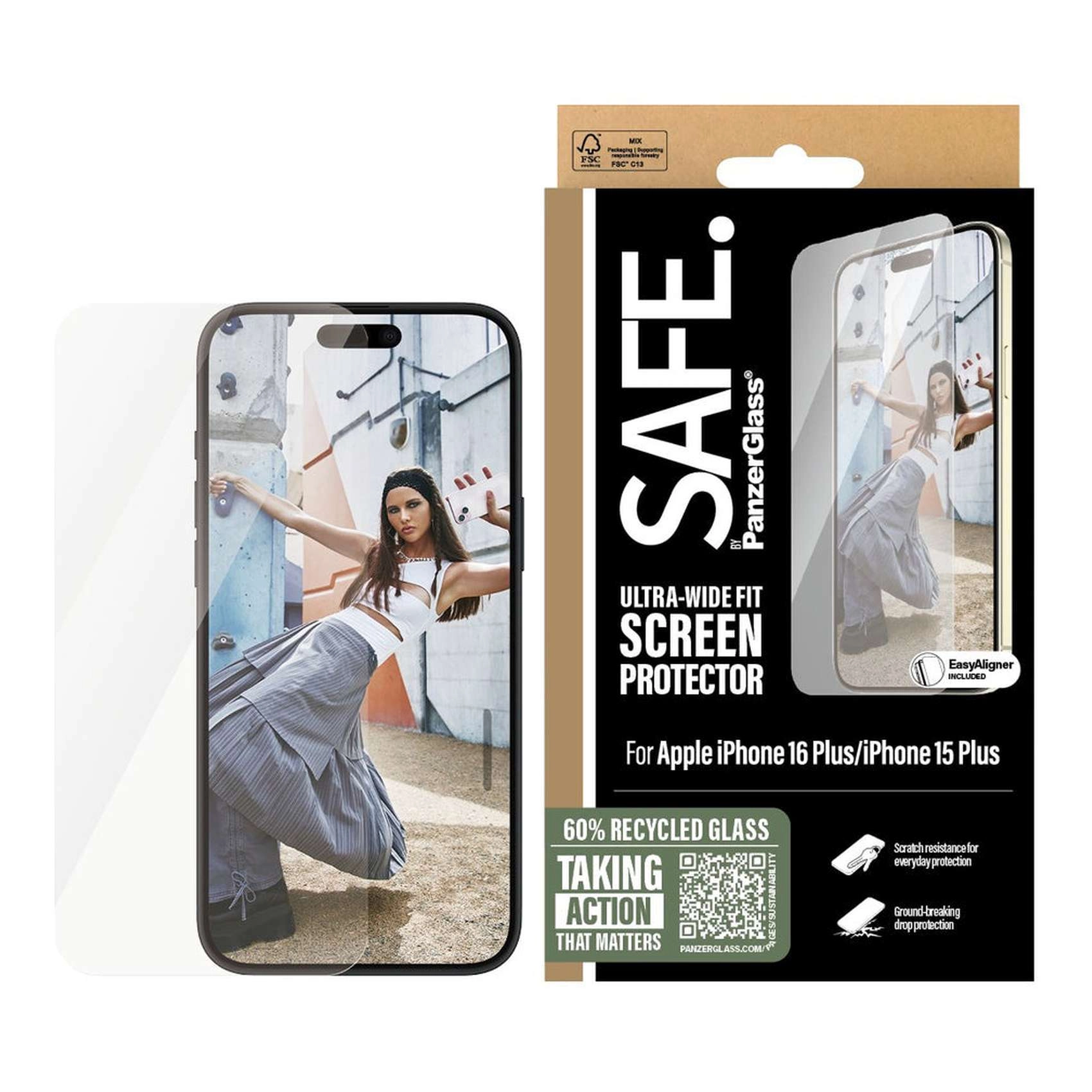 Ultra Wide Fit Clear Tempered Glass Screen Protector for iPhone 16 Plus