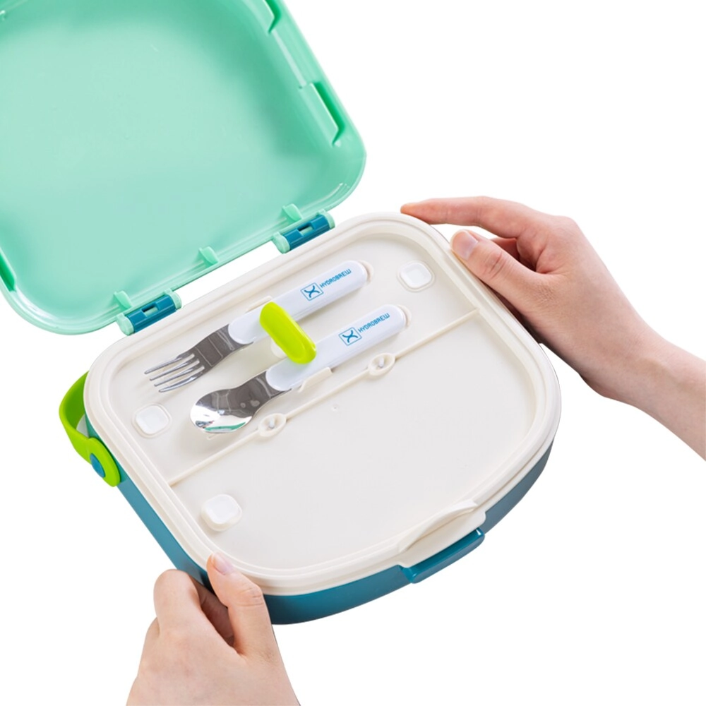 4 Compartment Bento Lunch Box + Steel Water Tumbler Bottle + Spoon & Fork Set - 1.3L
