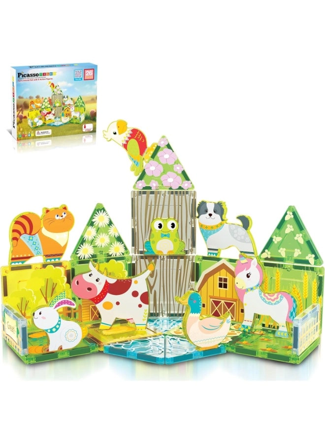 PicassoTiles Magnetic Tiles Building Toy Set - Farm Animal 26 pcs