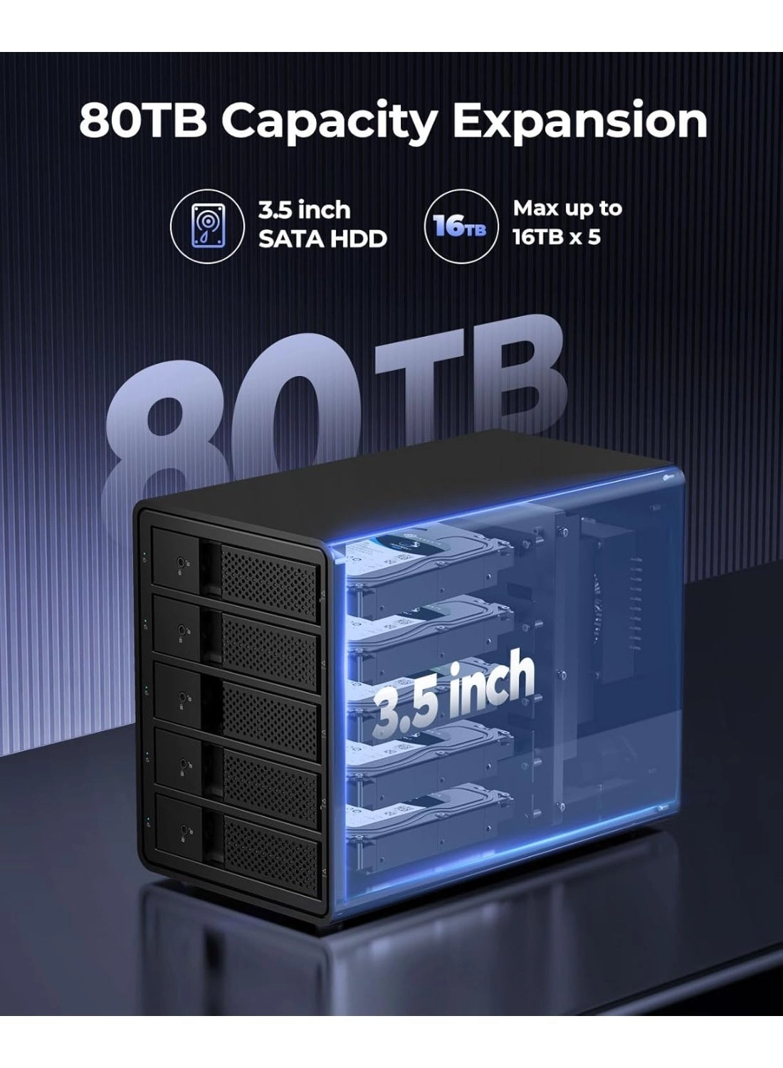 5 Bay External Hard Drive Enclosure - USB 3.0 SATA 3.5 inch