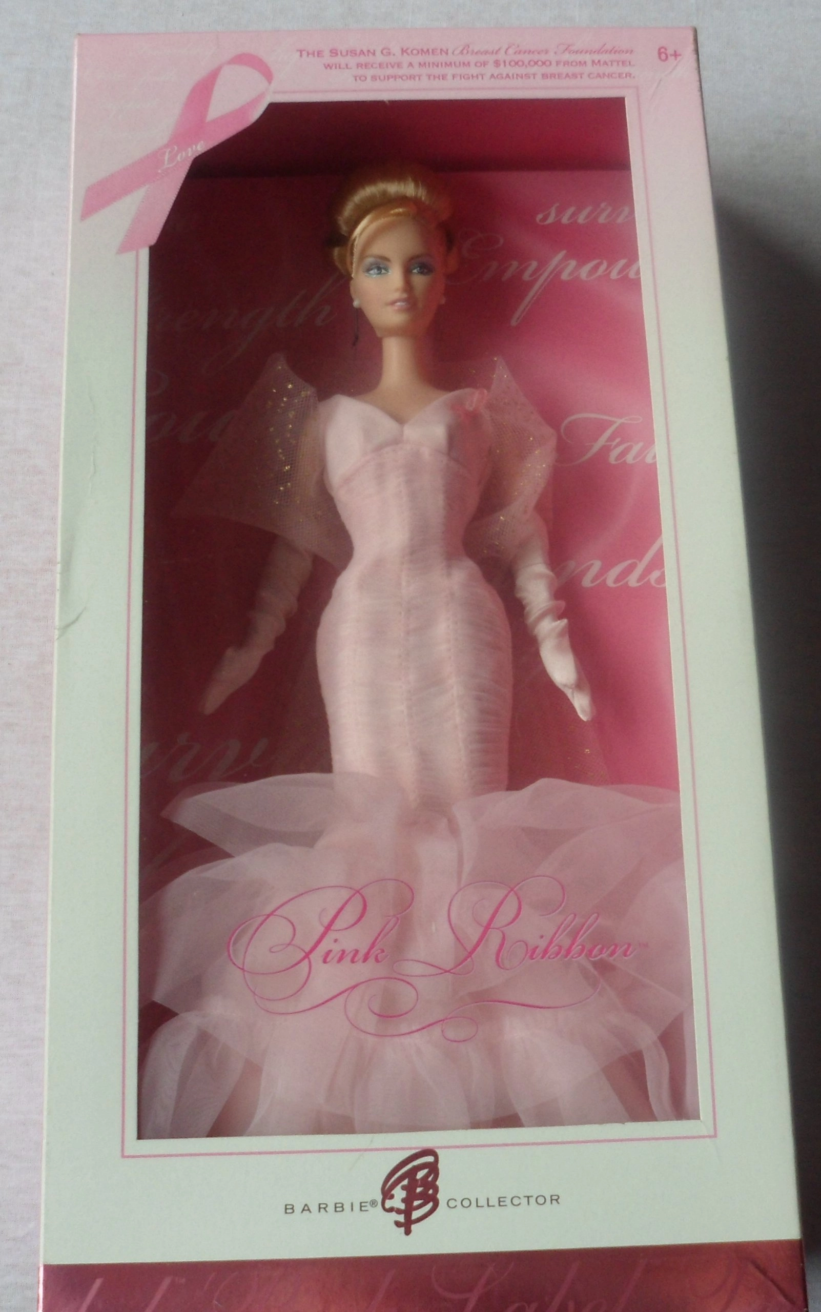 Mattel Pink Ribbon Barbie Doll - Plastic Pink Gown Ages 6+