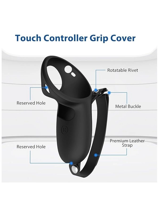 Controller Grips Cover Protector - Silicone Black + Knuckle Straps - Leather