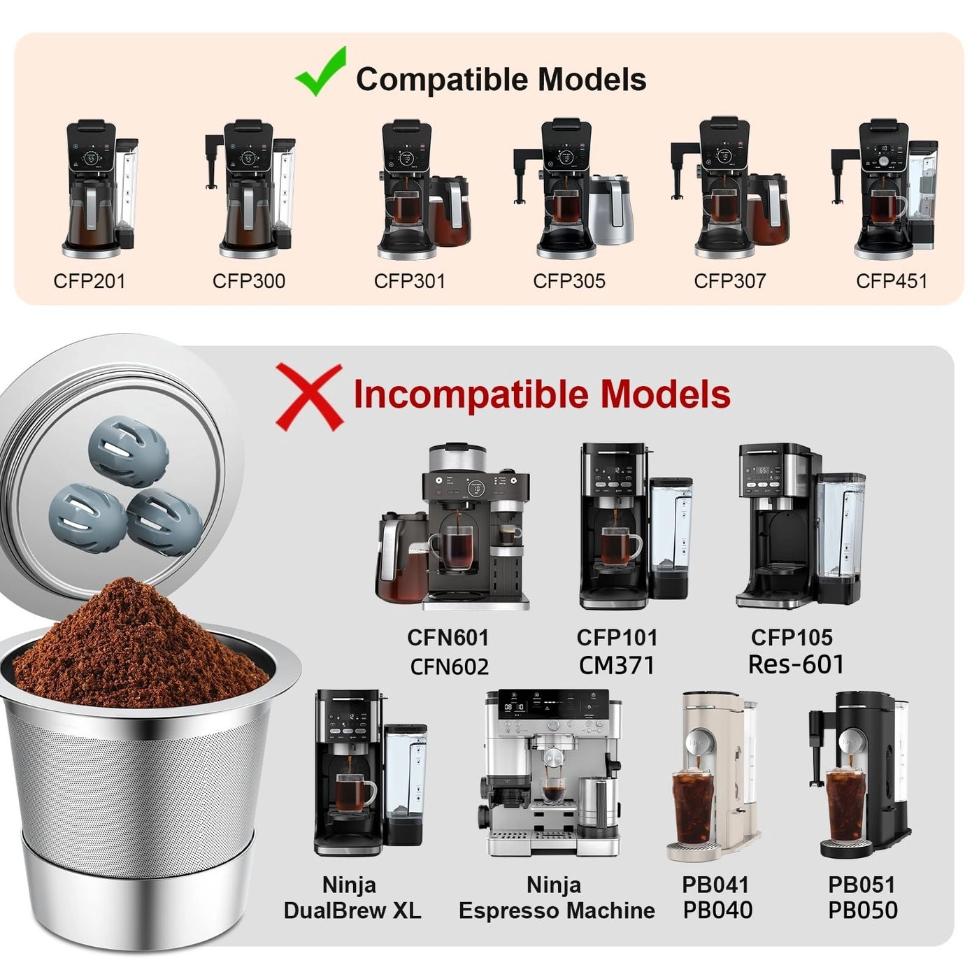 Reusable K Cups - Stainless Steel Compatible With Ninja Coffee Maker